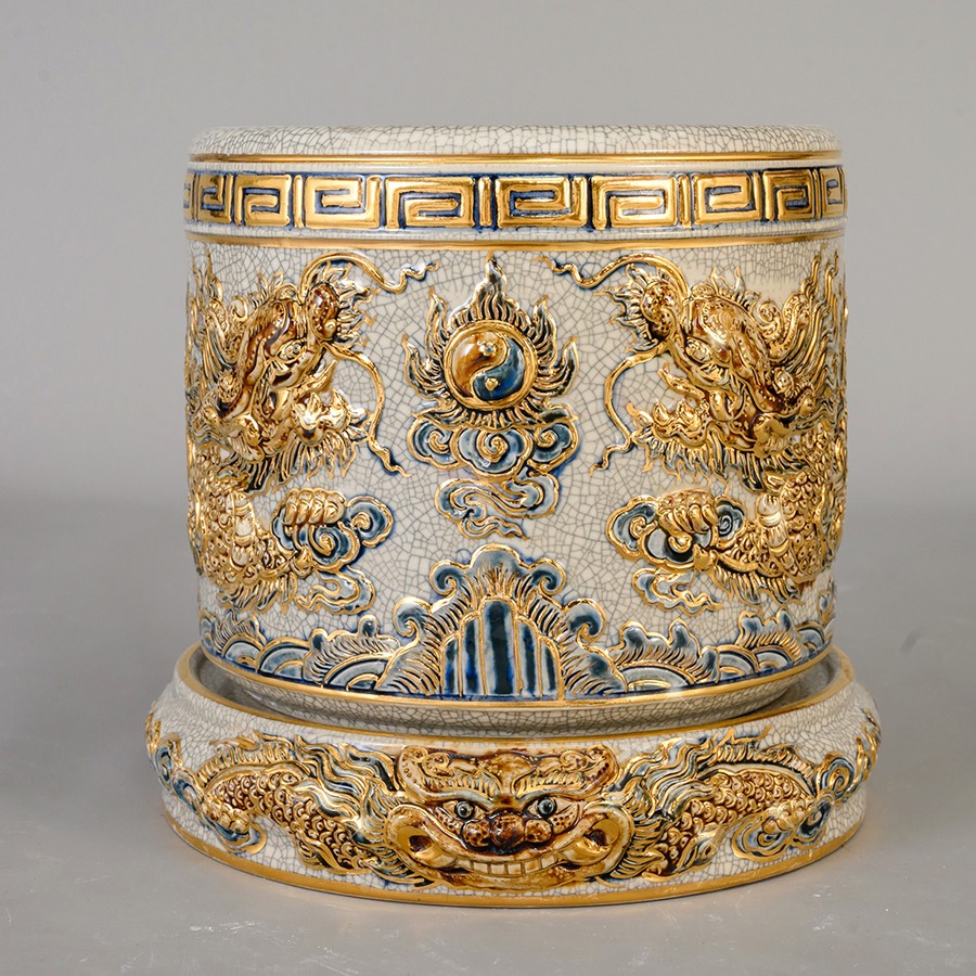 Bát hương dạn nổi rồng vẽ vàng H16