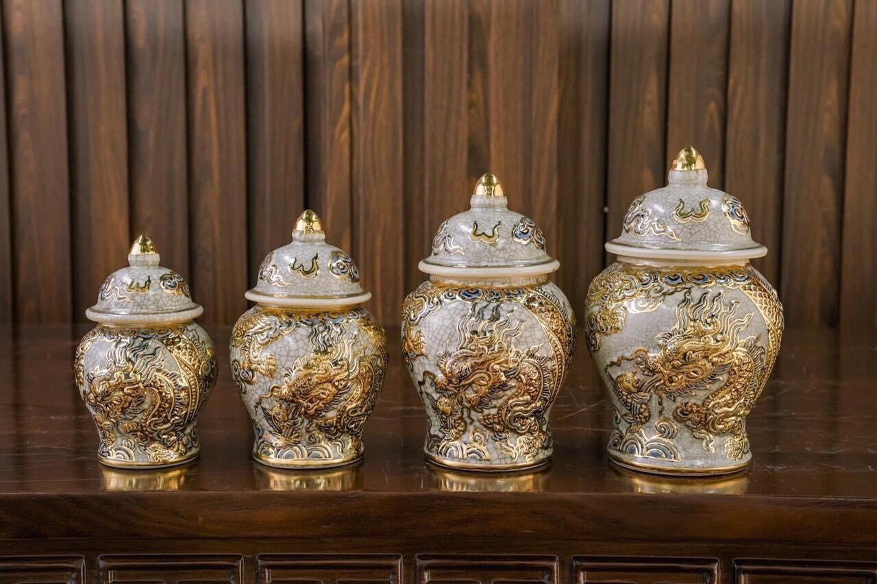 Choé rồng dạn nổi vẽ vàng H16