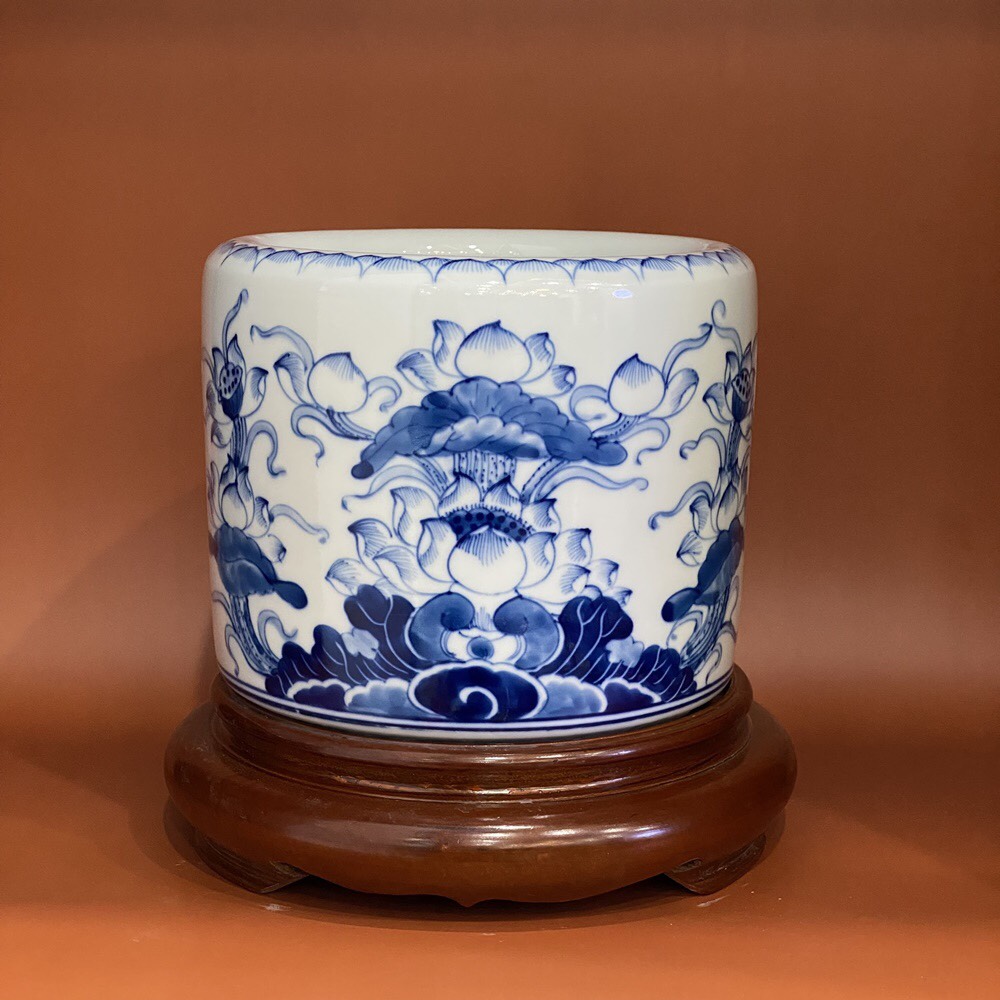 Bát hương lam sen Long Loan 20f