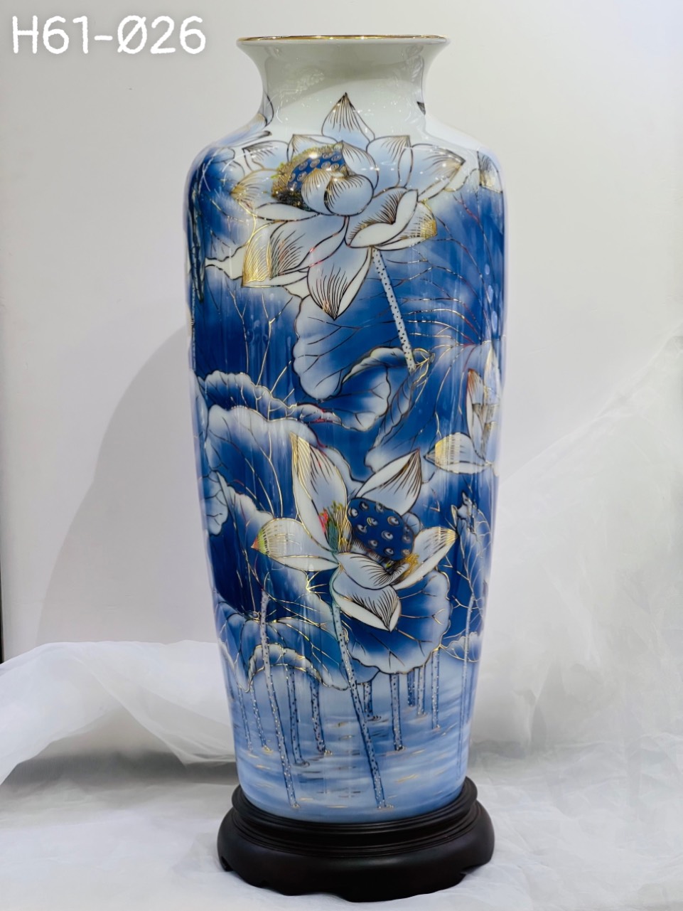 Bảo bình như ý lam vẽ sen 3D huyền thoại