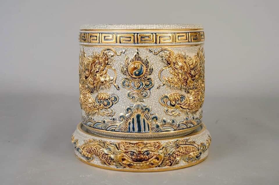 Bát hương dạn nổi rồng vẽ vàng kim H18